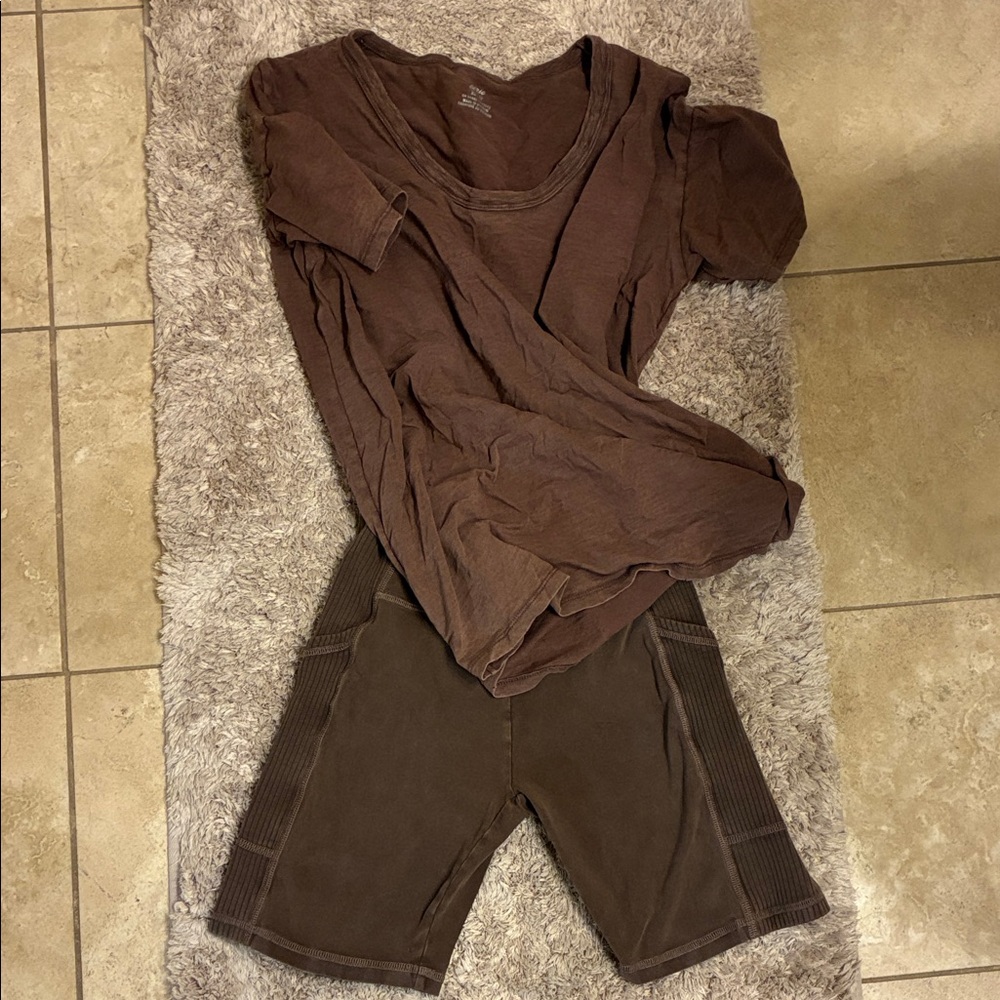 Aerie Real Good Vintage Wash Biker Short and Tee Set
